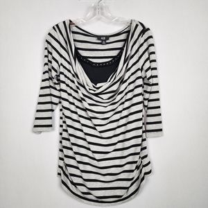 AGB Black Grey Striped Top Tunic Size M